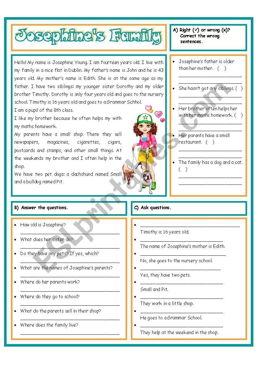 Josephines Family worksheet