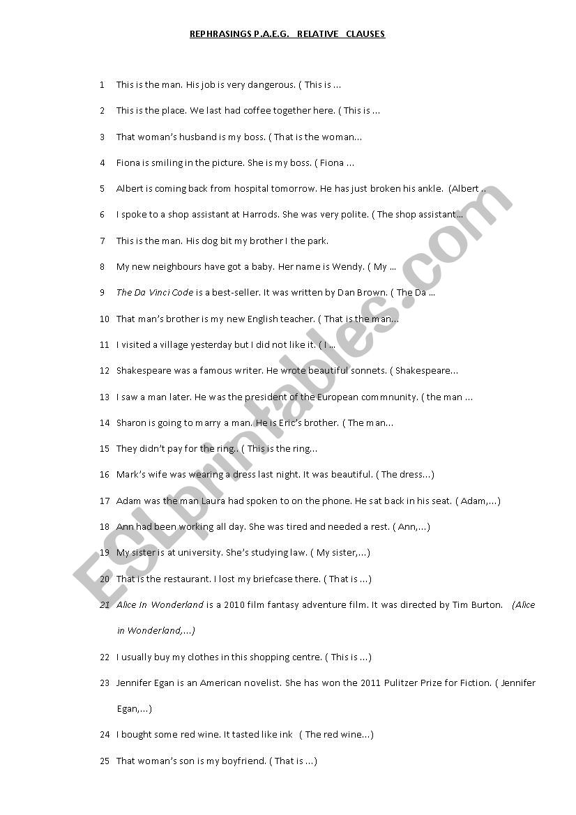 PAEG rephrasings: Relative Clauses