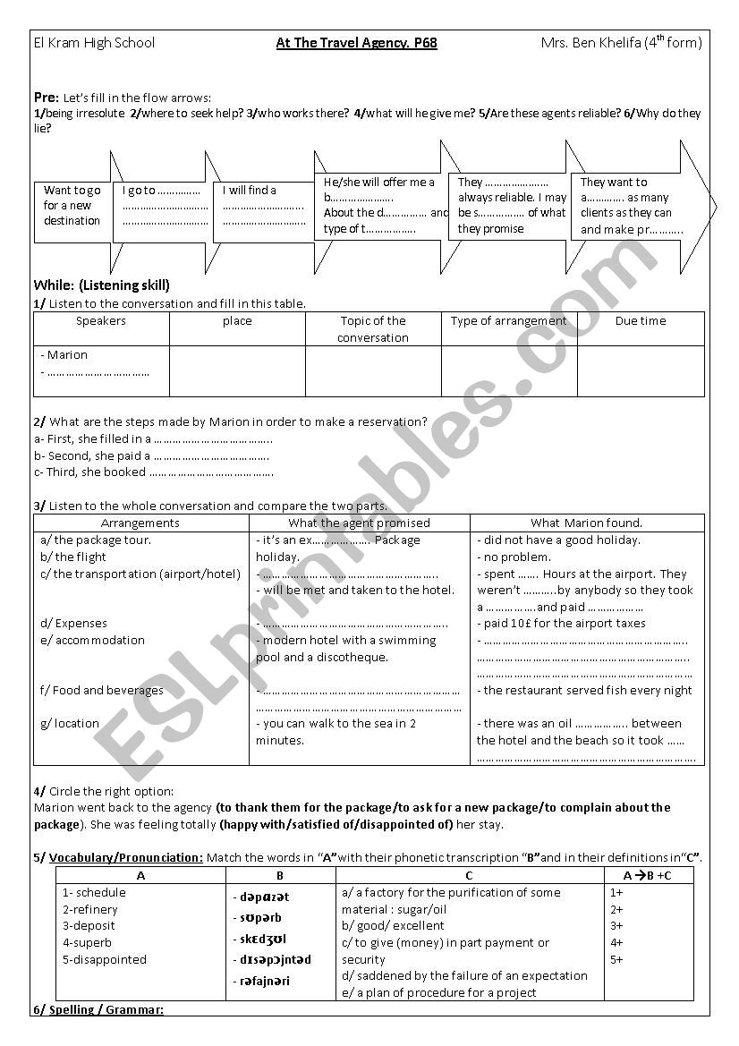 at the travel agency worksheet