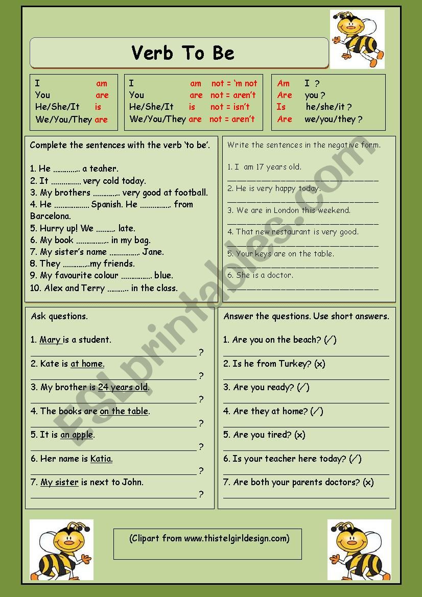 Verb To Be (Present Simple) worksheet