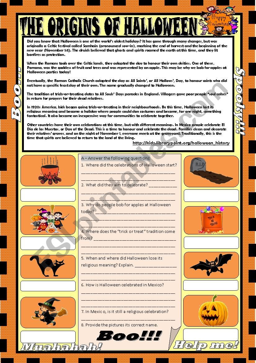 The origins of Halloween worksheet