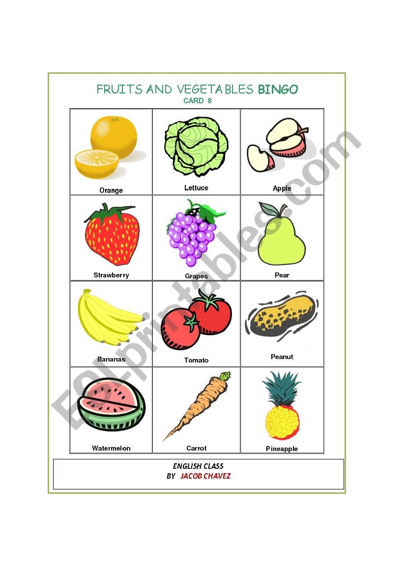 fruits and vegetables bingo part 4