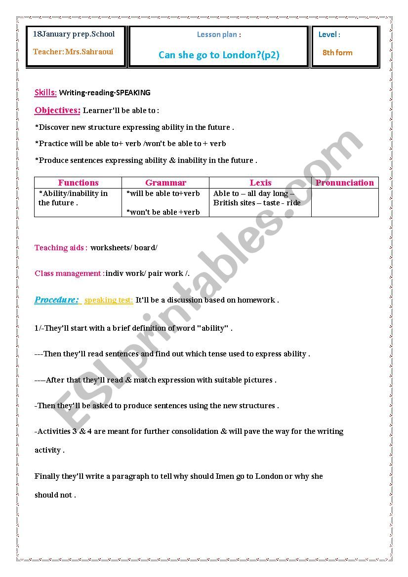 can she go to London? worksheet