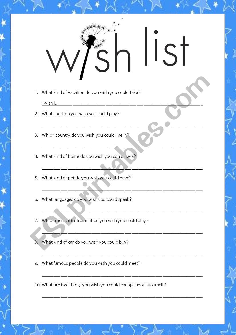 Wish list worksheet