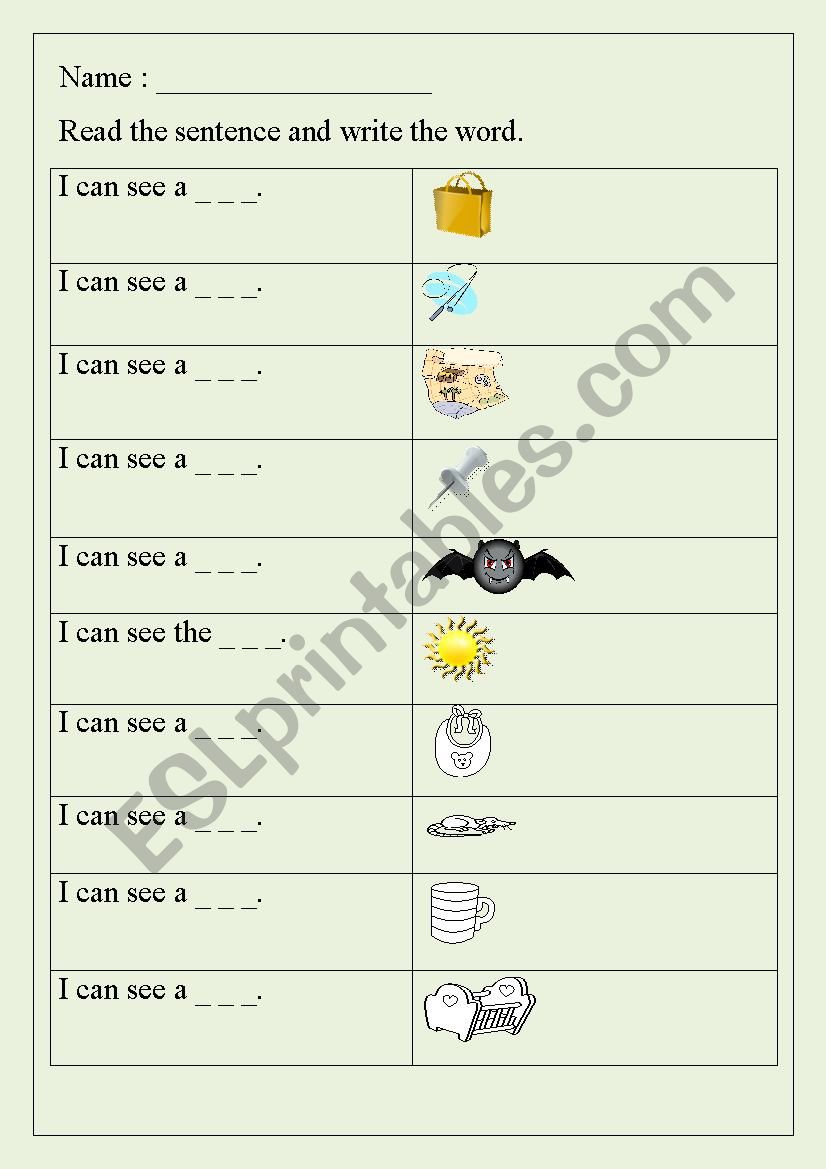 I can see a ...... CVC Worksheet