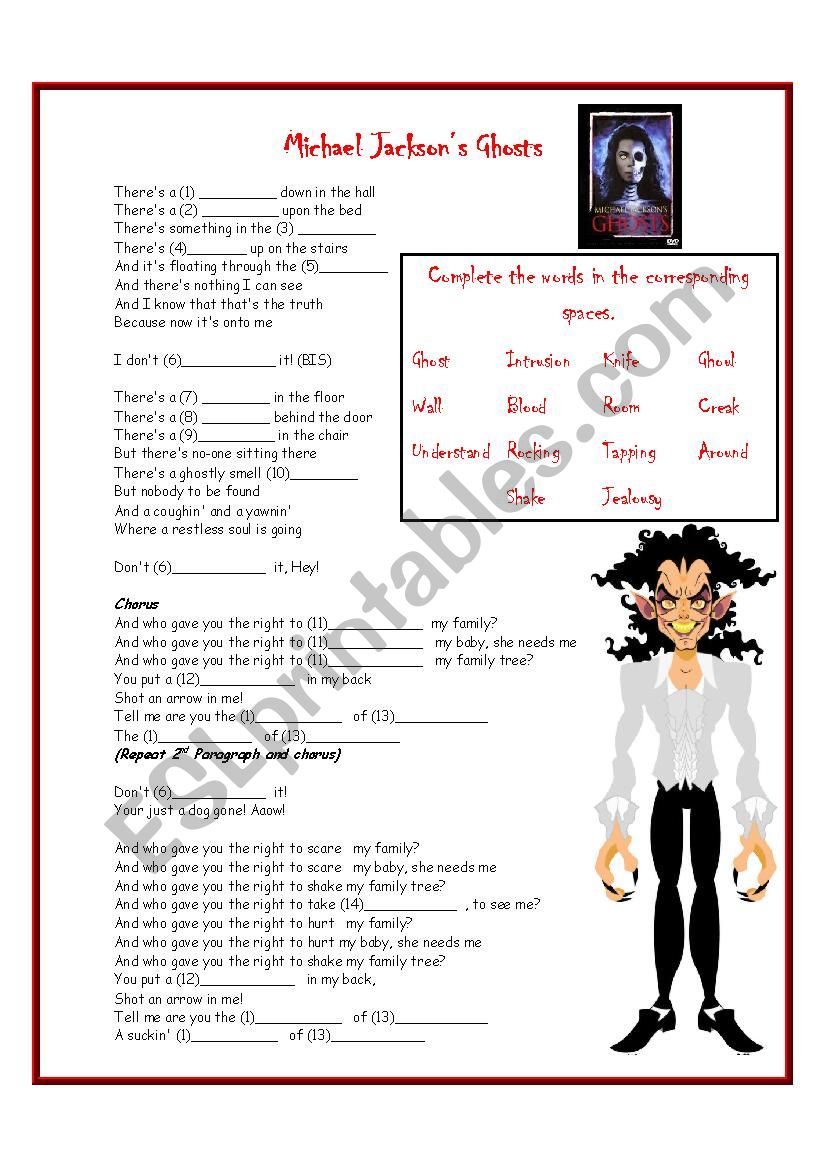 Michael Jacksons Ghost Song worksheet