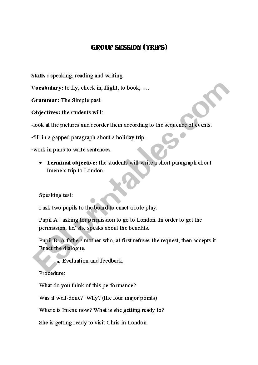 trips worksheet