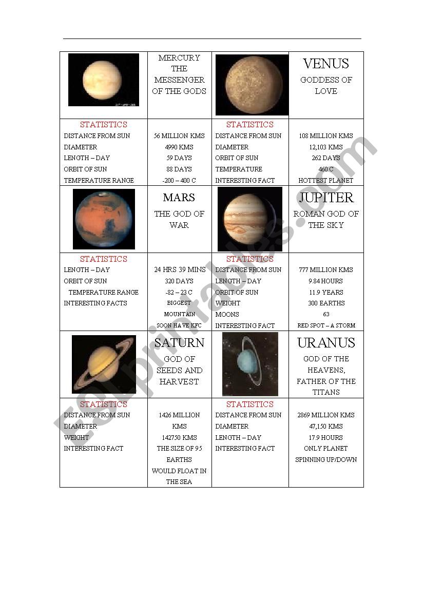 solar system worksheet