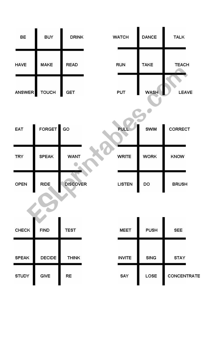 TIC-TAC-TOE with Verbs worksheet