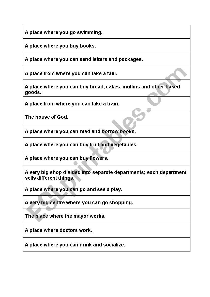 Buildings and places worksheet