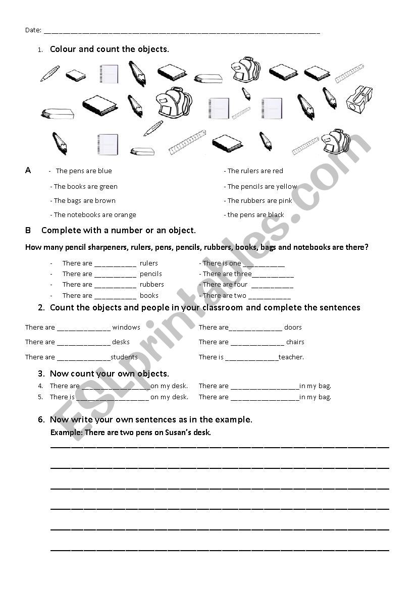 Classroom objects worksheet