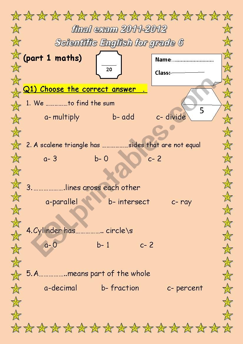 Scientific English test worksheet