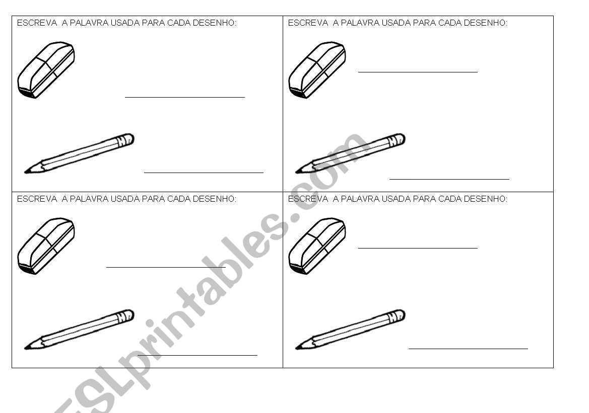 Pencil and eraser worksheet