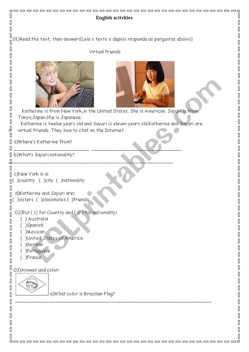 Exercises about nationalities worksheet