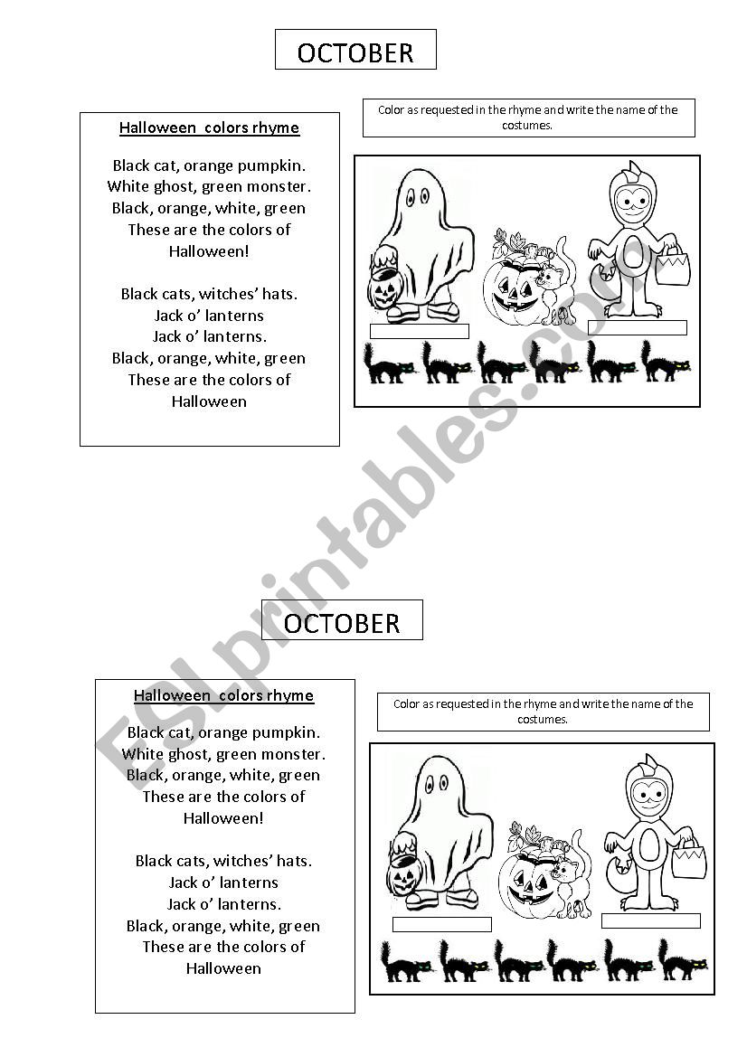 HALLOWEEN POEM AND ACTIVITY worksheet