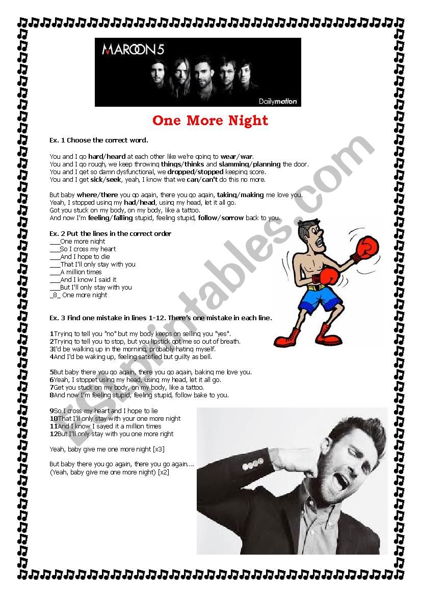 One More Night by Maroon 5 worksheet