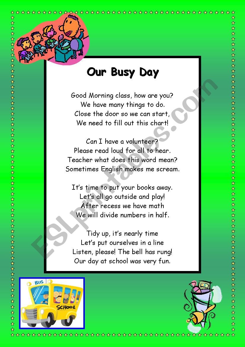 Our busy day worksheet