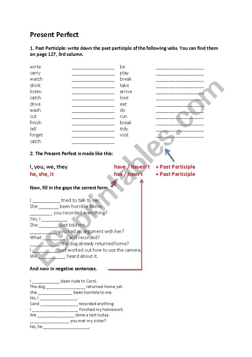 Present Perfect worksheet