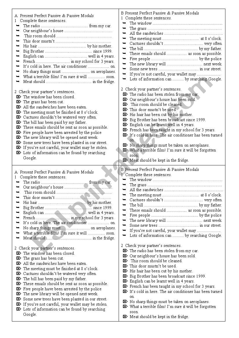 Passive Pairwork (modals and Present Perfect)