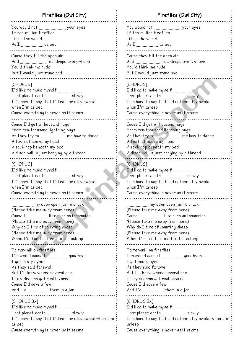 Fireflies worksheet