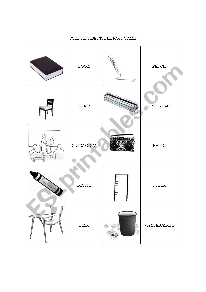 Memory game about School Objects