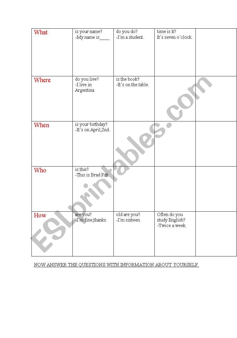 wh-questions worksheet