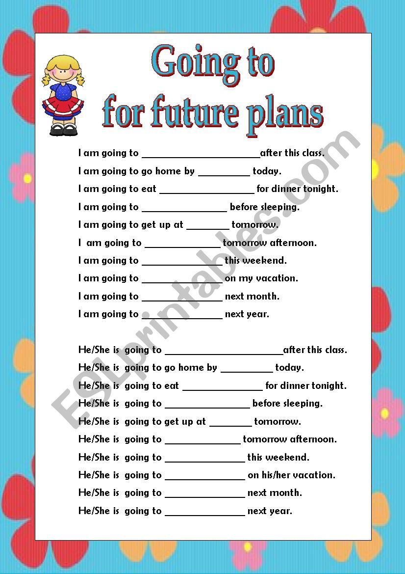 GOING TO for future plans worksheet