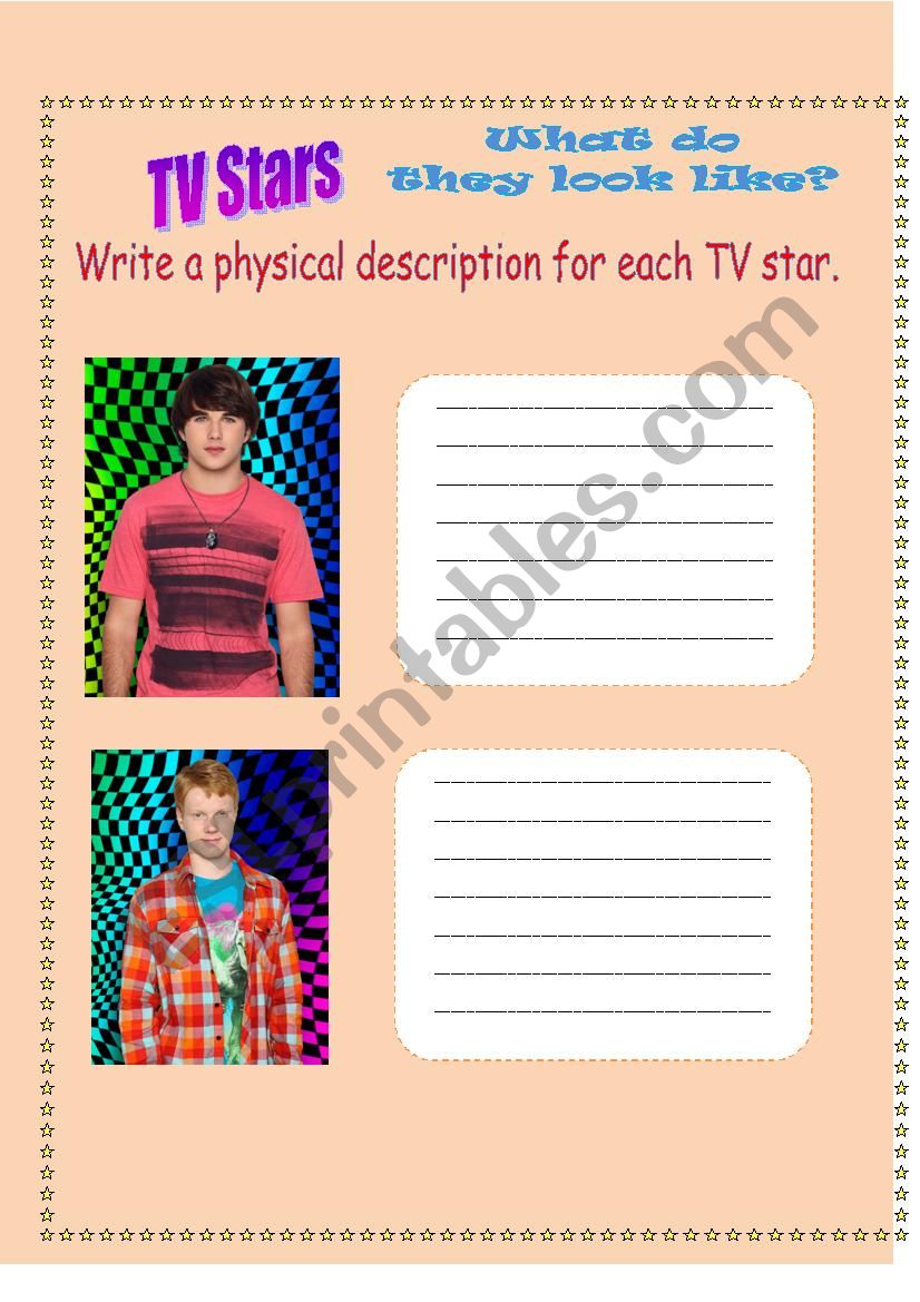 TV Star Physical Description worksheet