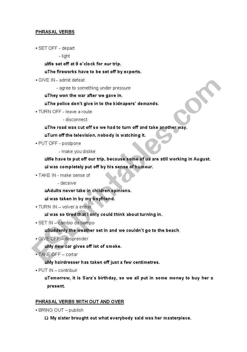 Phrasal verbs worksheet