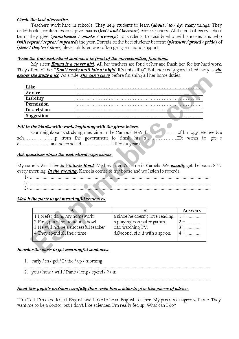 9th Form worksheet  19 worksheet