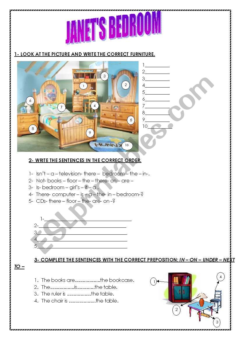 Janets Bedroom worksheet