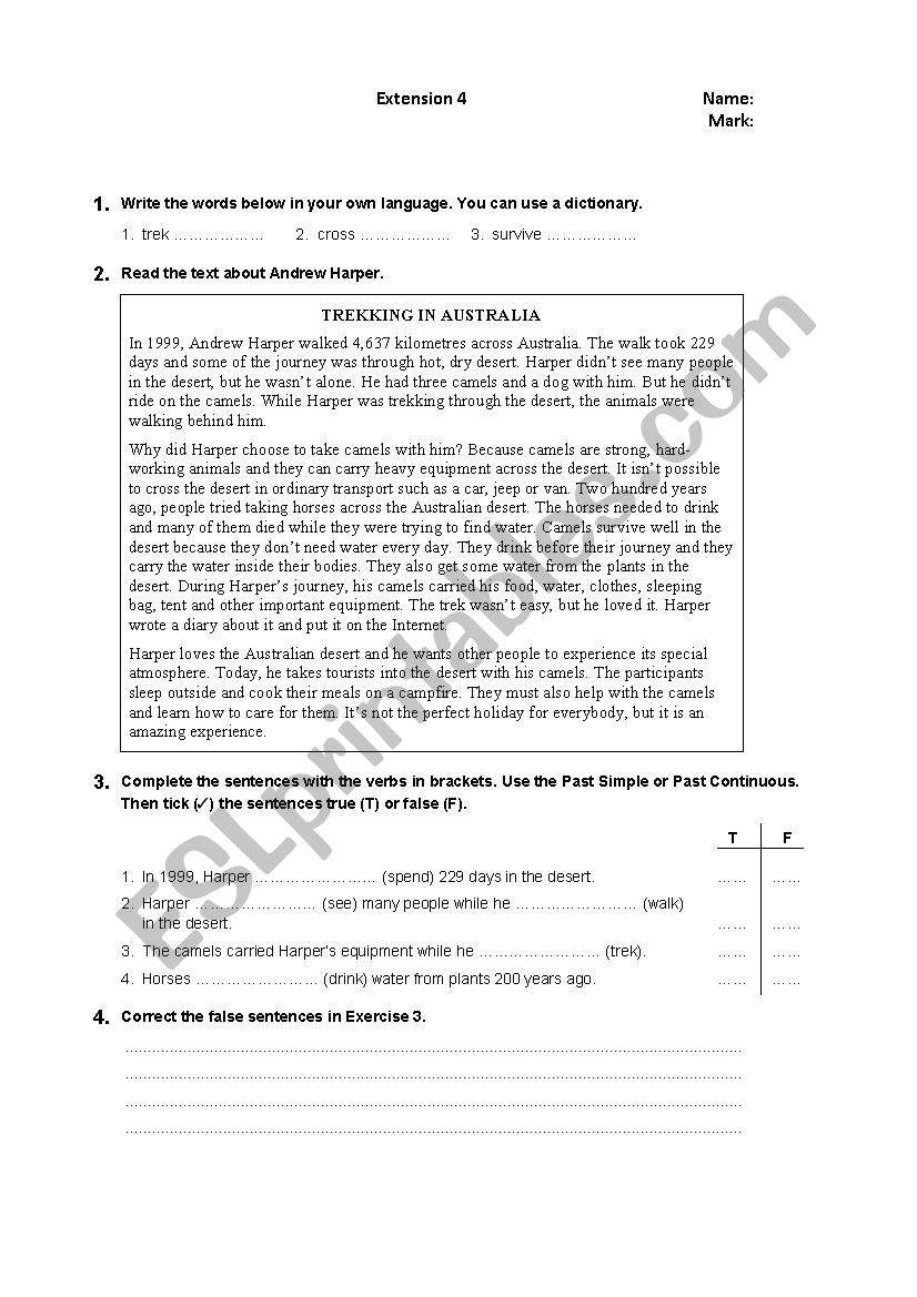 Extension Reading (Part 4) worksheet