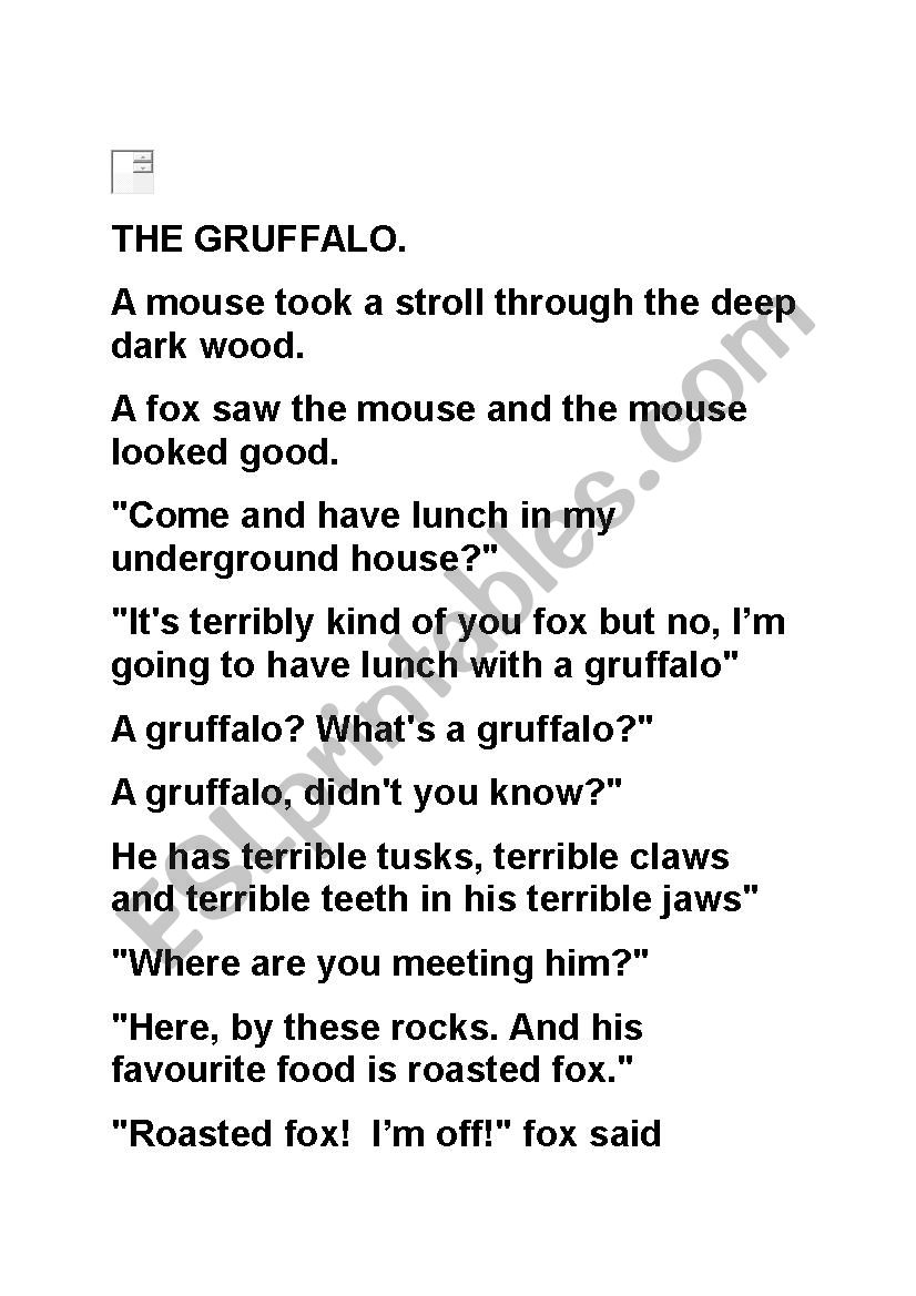 The Gruffalo -Readers Theatre worksheet