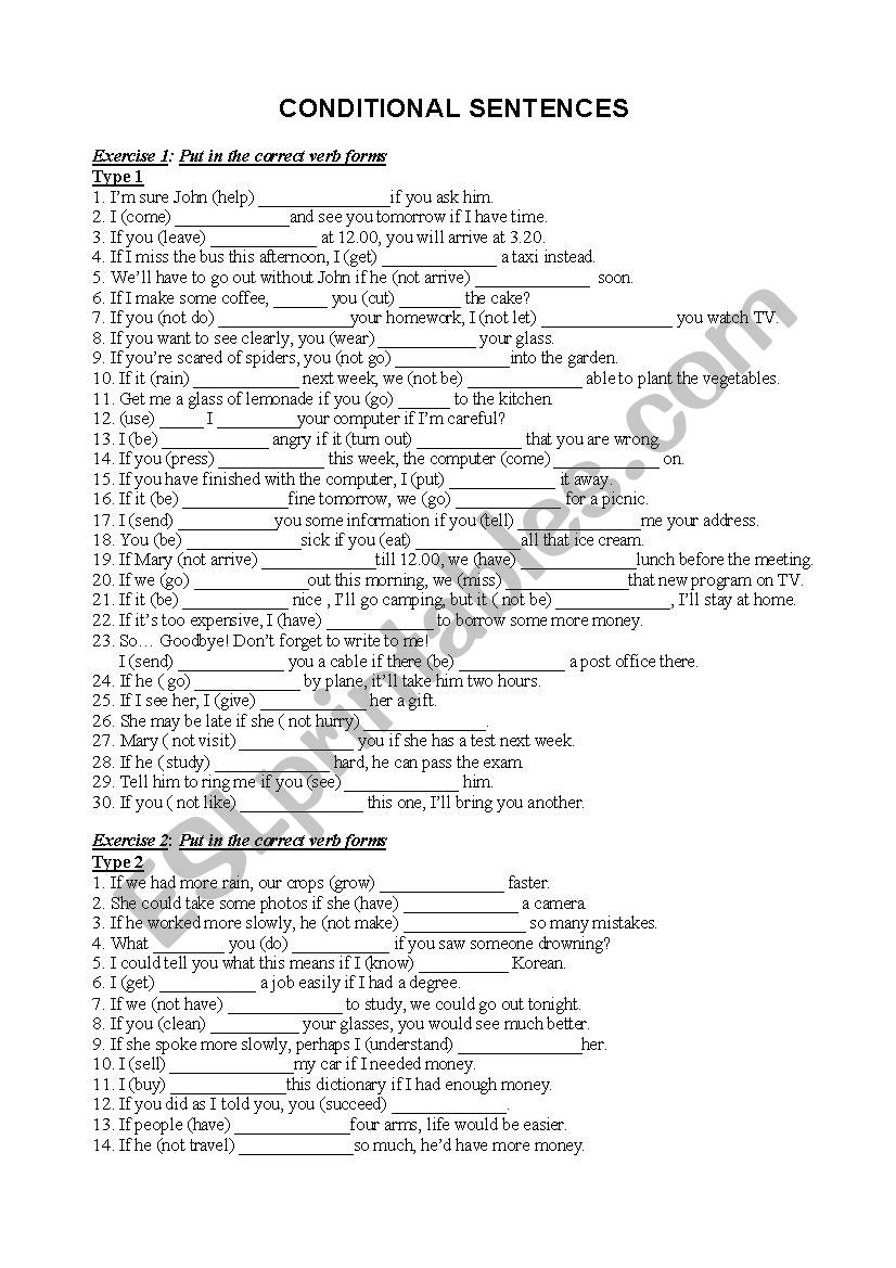 CONDITIONALS worksheet