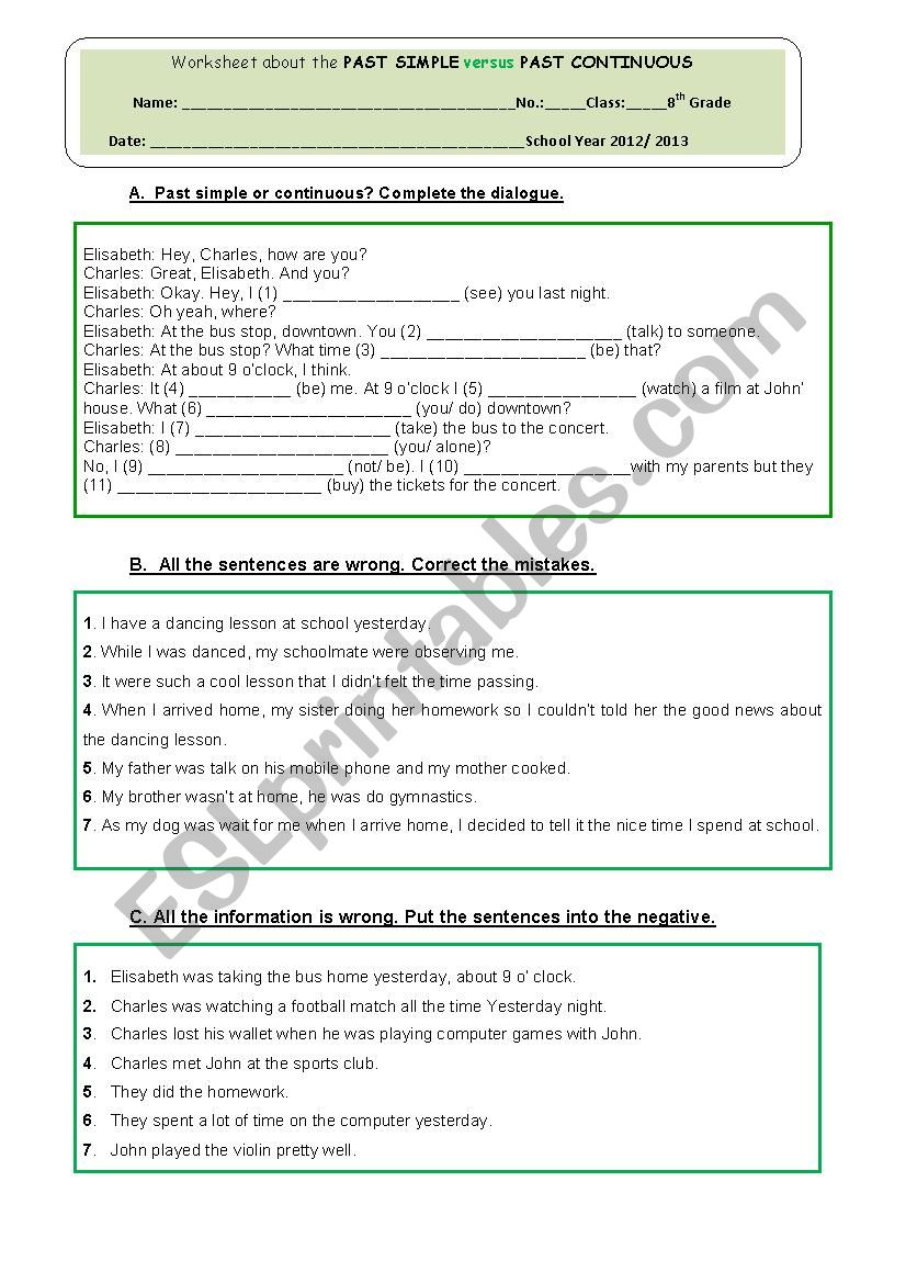 SIMPLE PAST VERSUS PAST CONTINUOUS