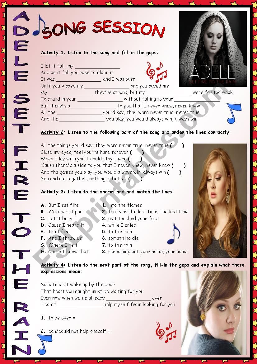  ADELE-SET FIRE TO THE RAIN-SONG SESSION!Listening activities