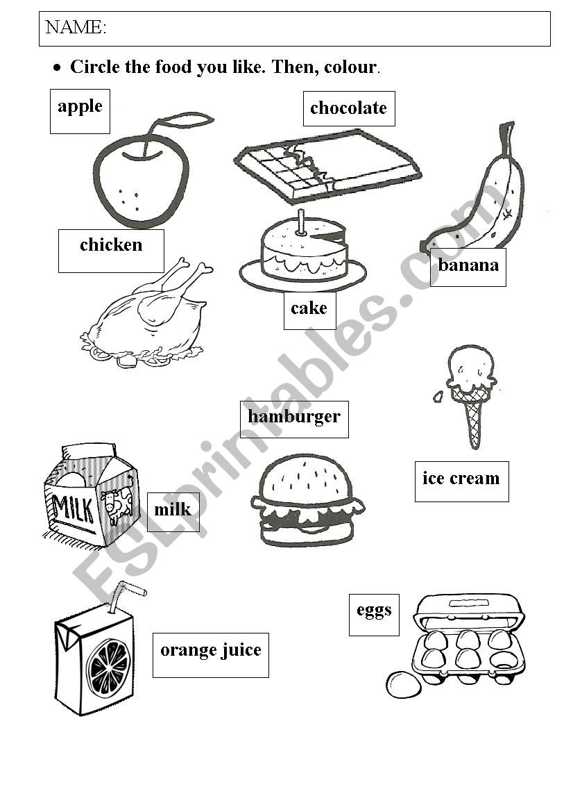 Circle the food you like worksheet