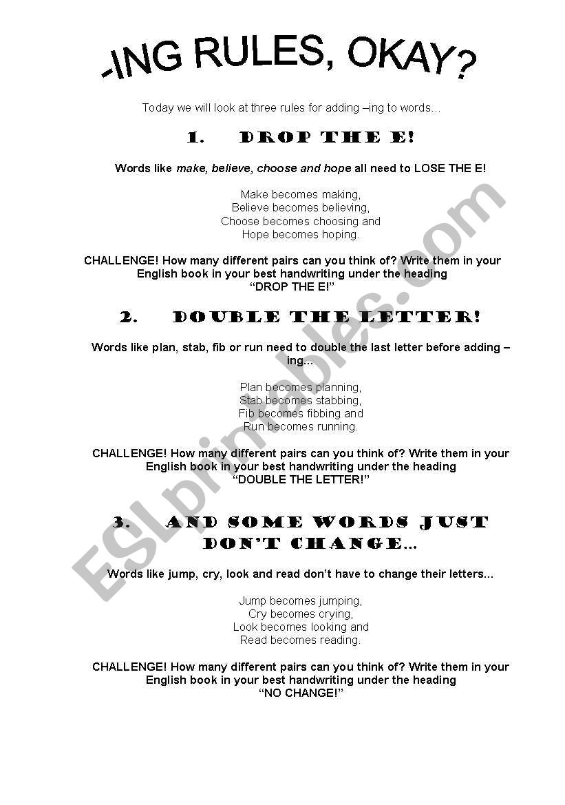 -ing rules! worksheet