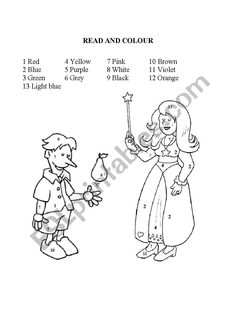 Read and colour Pinocchio worksheet
