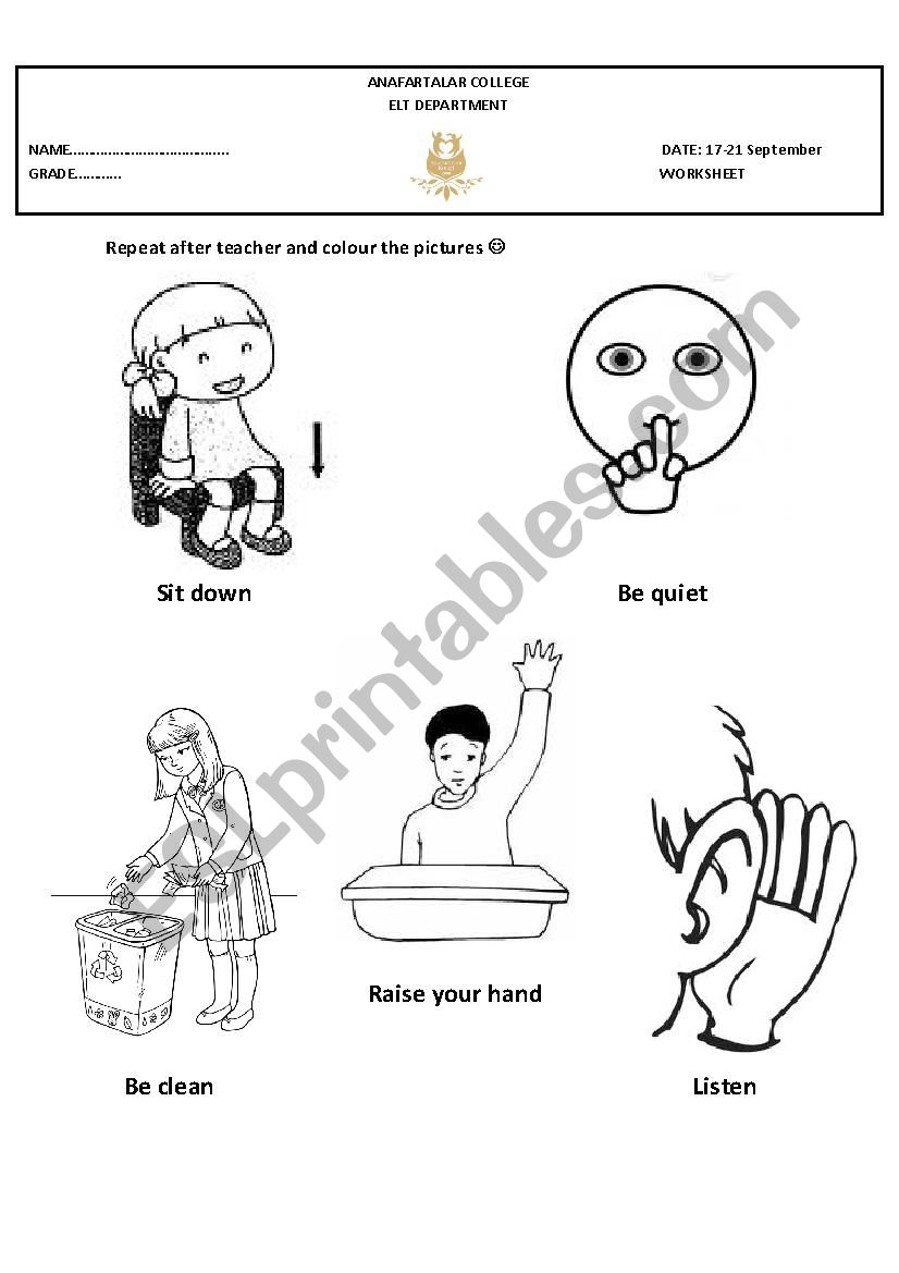 Classroom rules colouring worksheet
