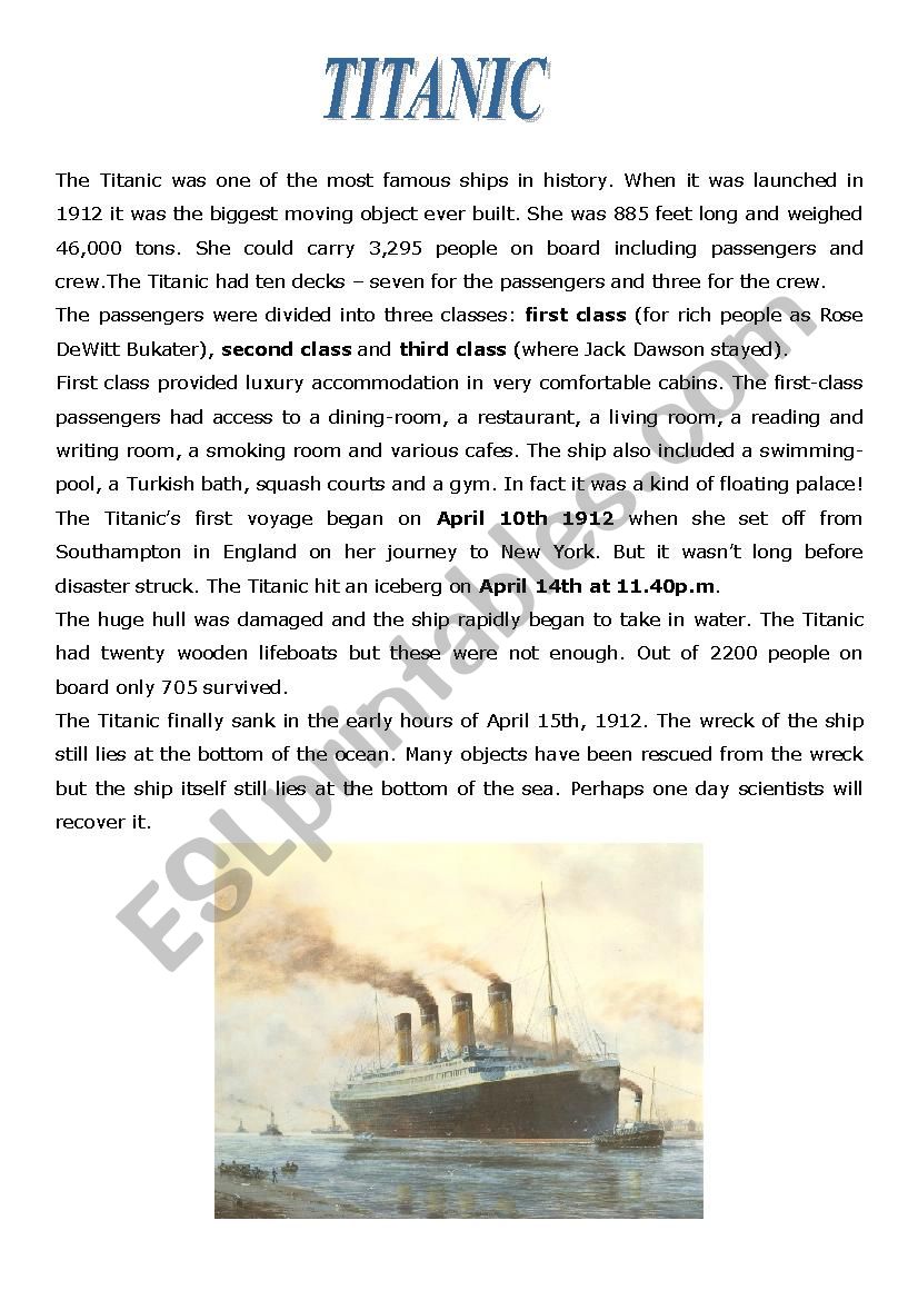 The Titanic Esl Worksheet By Silvia Nardon | My XXX Hot Girl