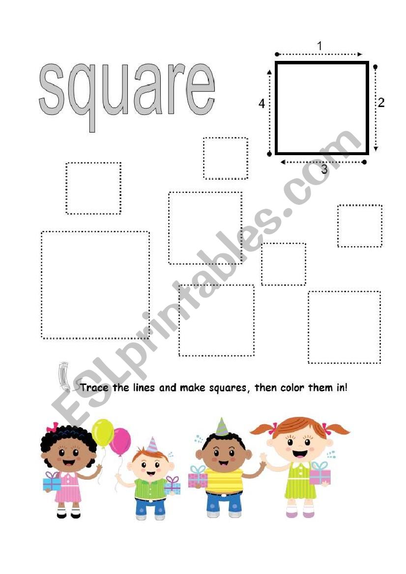 Shapes - Trace and Color worksheet
