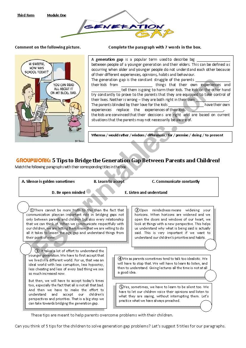 Generation  Gap worksheet