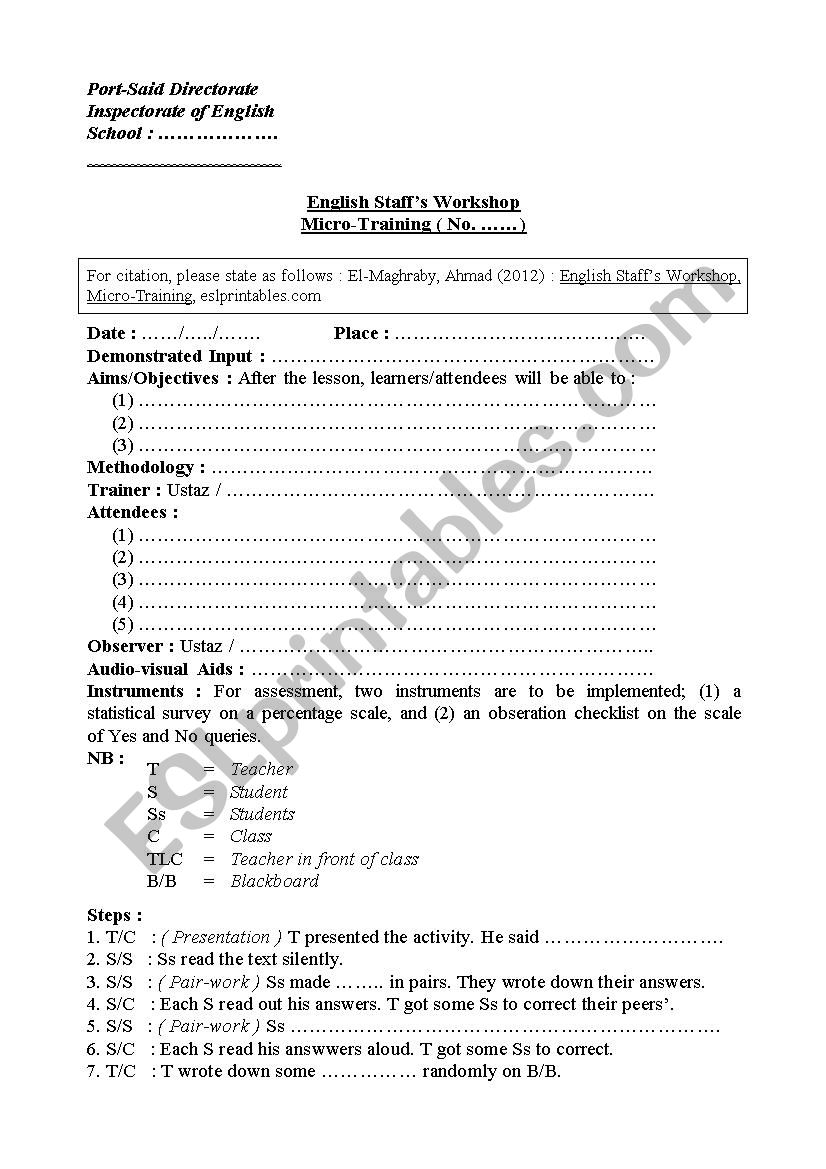 Micro-Training Unit Sheet worksheet