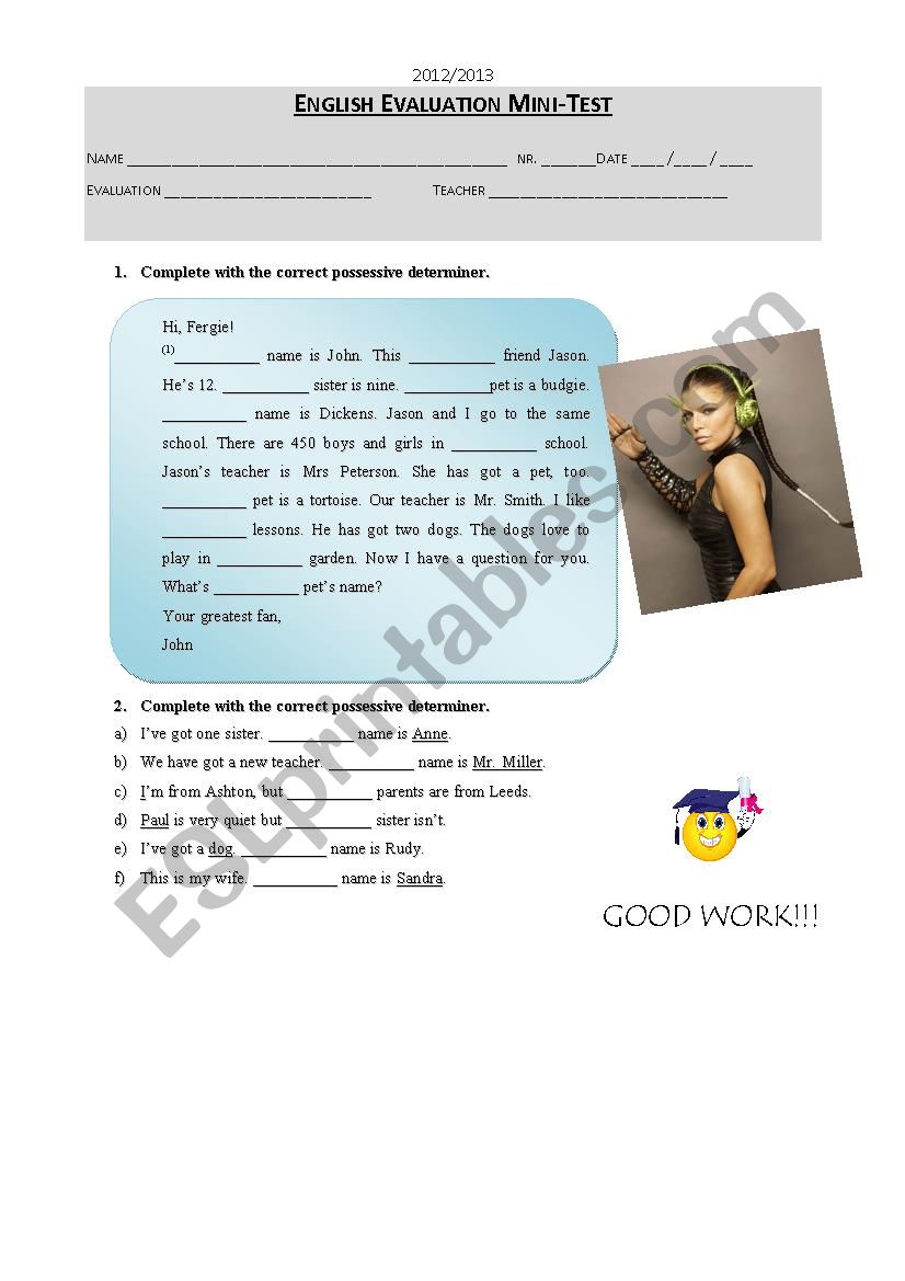 Possessive determiners worksheet