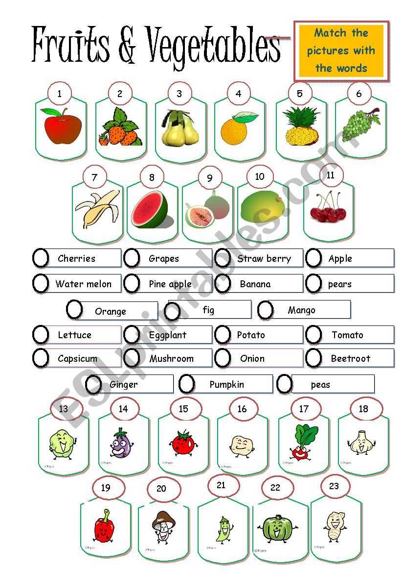 Fruits & Vegetables(food) worksheet