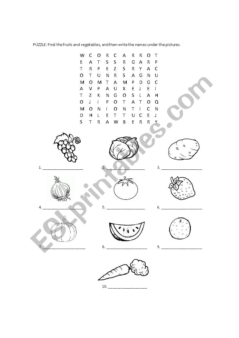 Fruits and vegetables puzzle worksheet