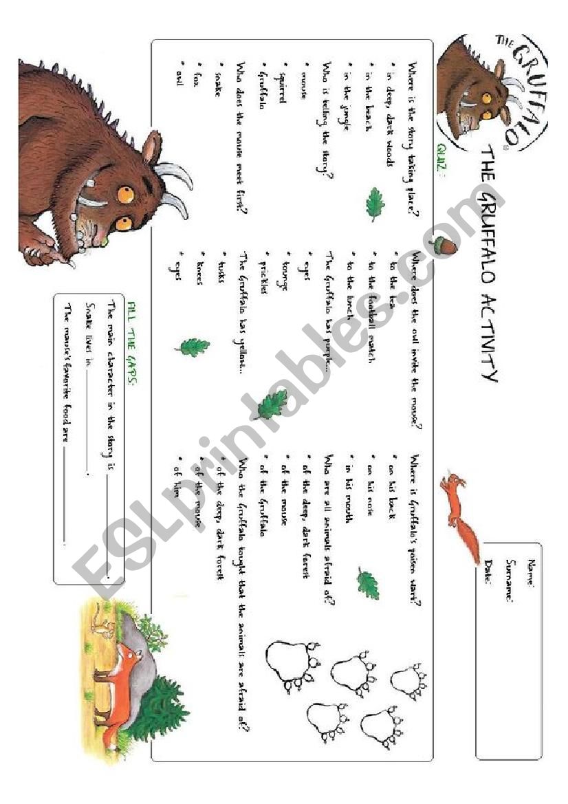 The Gruffalo worksheet worksheet