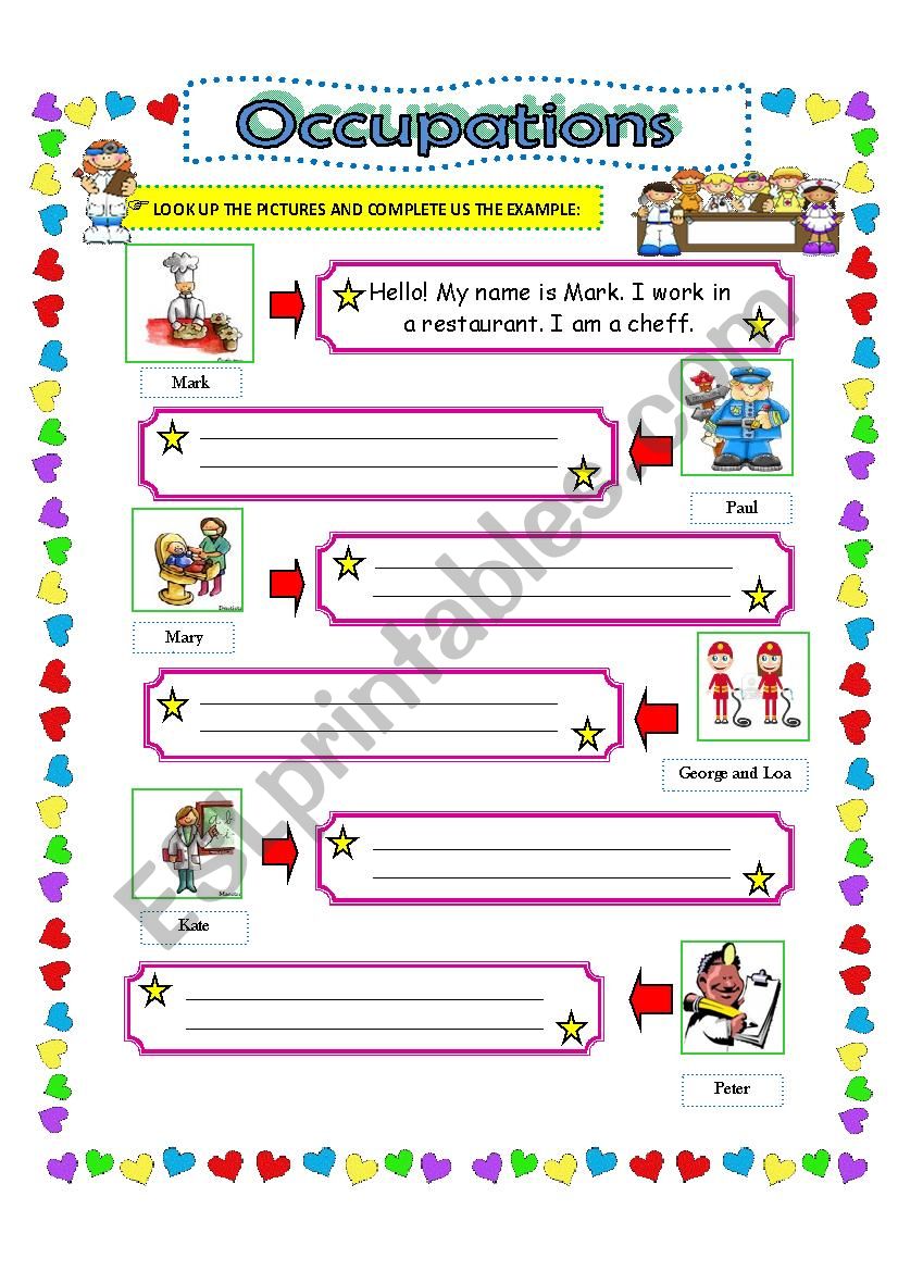 OCCUPATIONS SHEET worksheet