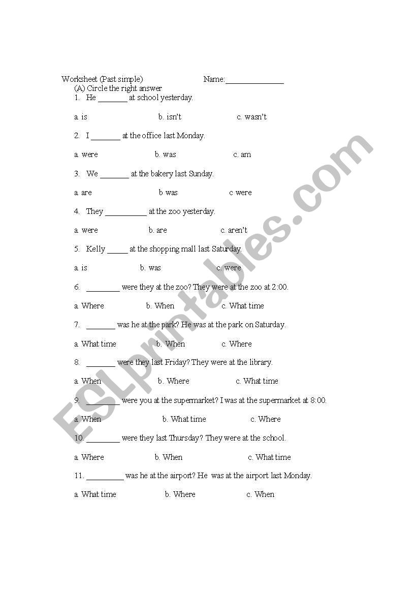 past simple tense worksheet